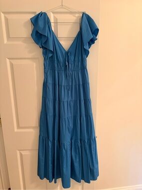 Moon River Sky Blue Ruffle Maxi Dress